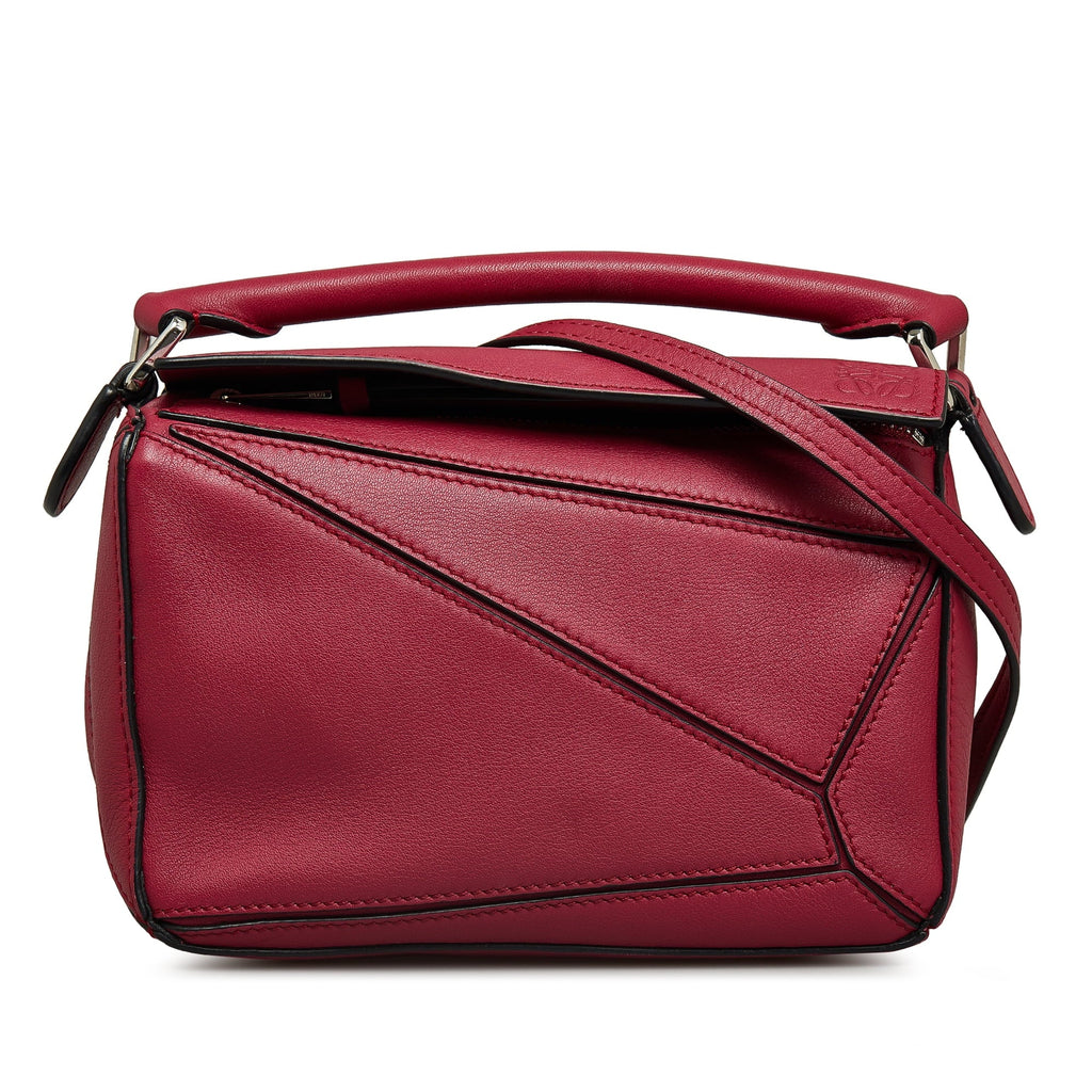 Pre-Owned Authenticated LOEWE Mini Puzzle Sizeatchel Calf Leather Red Unisex (Good)