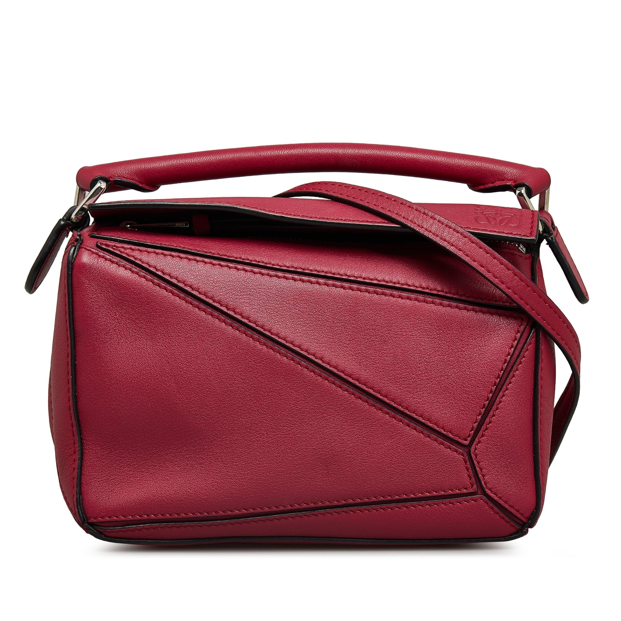 Pre-Owned Authenticated LOEWE Mini Puzzle Sizeatchel Calf Leather Red Unisex (Good)