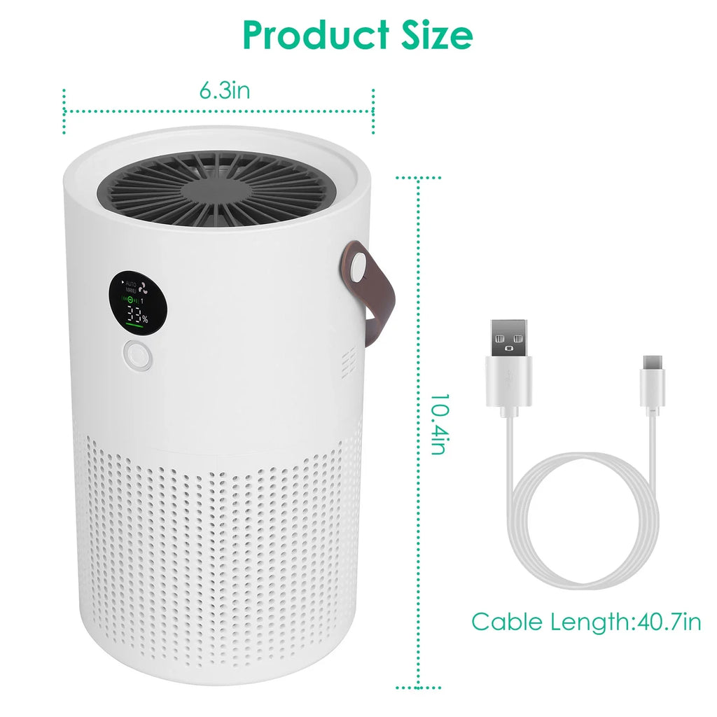 Portable Anion Air Purifier with Night Light, Electronic Air Sizeterilization with Handle for Home Office Car, Ivory