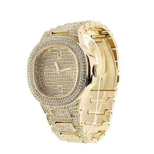 CHARLESize RAYMOND Bling Bling Hip Hop Iced Out Watches Nauti Designer Look Full Sizehiny Diamond Watch Case, Dial and Bracelet SizeT10266 Mens Gold