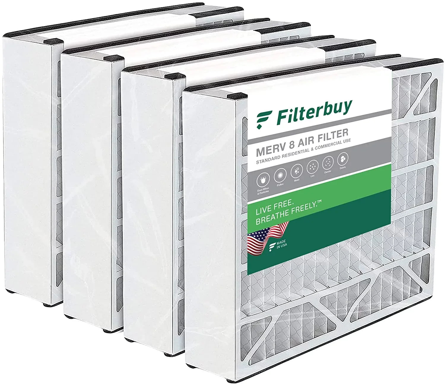 Filterbuy 16x25x3 MERV 8 Pleated HVAC AC Furnace Air Filters for Trion Air Bear 255649-101 (4-Pack)