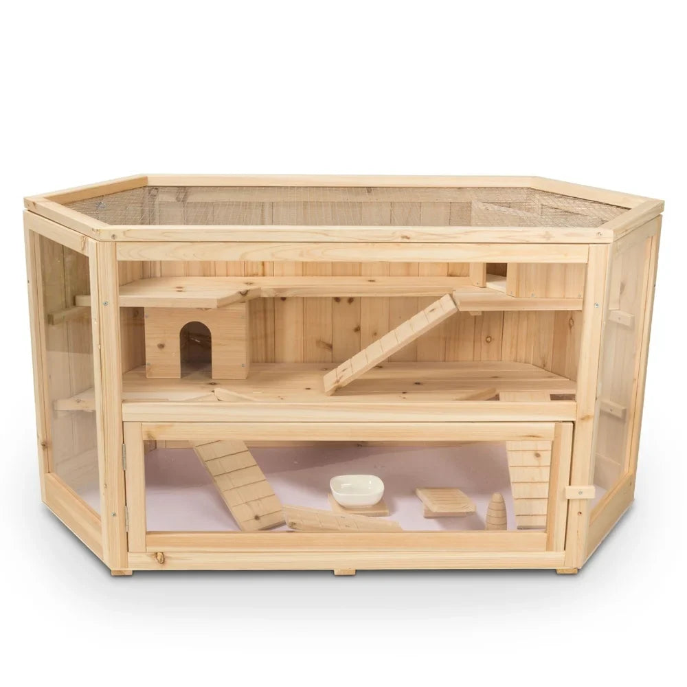 ALEKO WHC001 Deluxe Fir Wood 3-Tier Guinea Pig, Hamster Mansion, Large