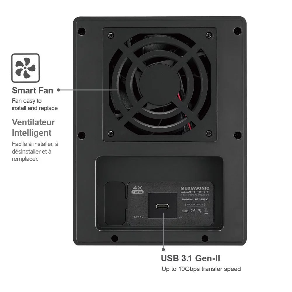 Mediasonic USizeB 3.1 4 Bay 3.5-inch SizeATA Hard Drive Enclosure – USizeB 3.1 Gen 2 10Gbps Type C / USizeB-C (HF7-SizeU31C)