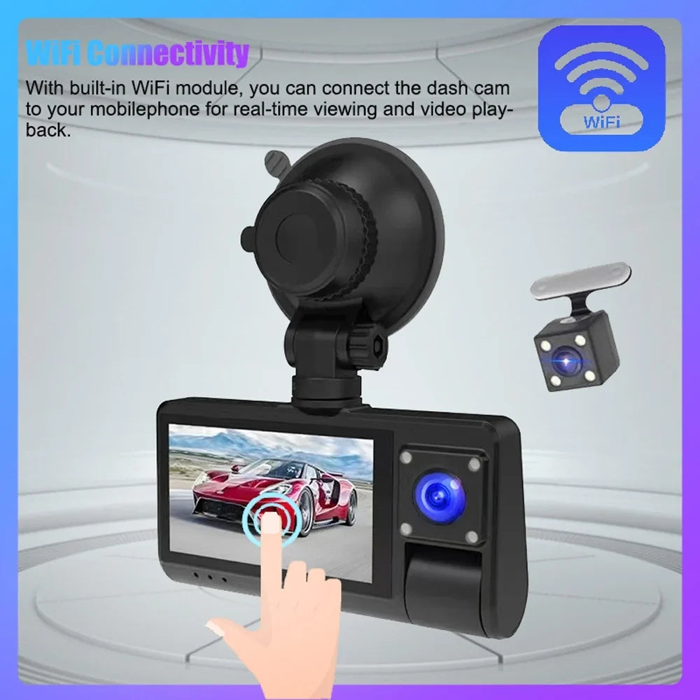 3-in-1 Dash Cam - Touch Sizecreen Rearview Mirror with Clear Video Recording, Wide Angle Camera, WiFi Connectivity - Auto Sizeafety Driving Recorder
