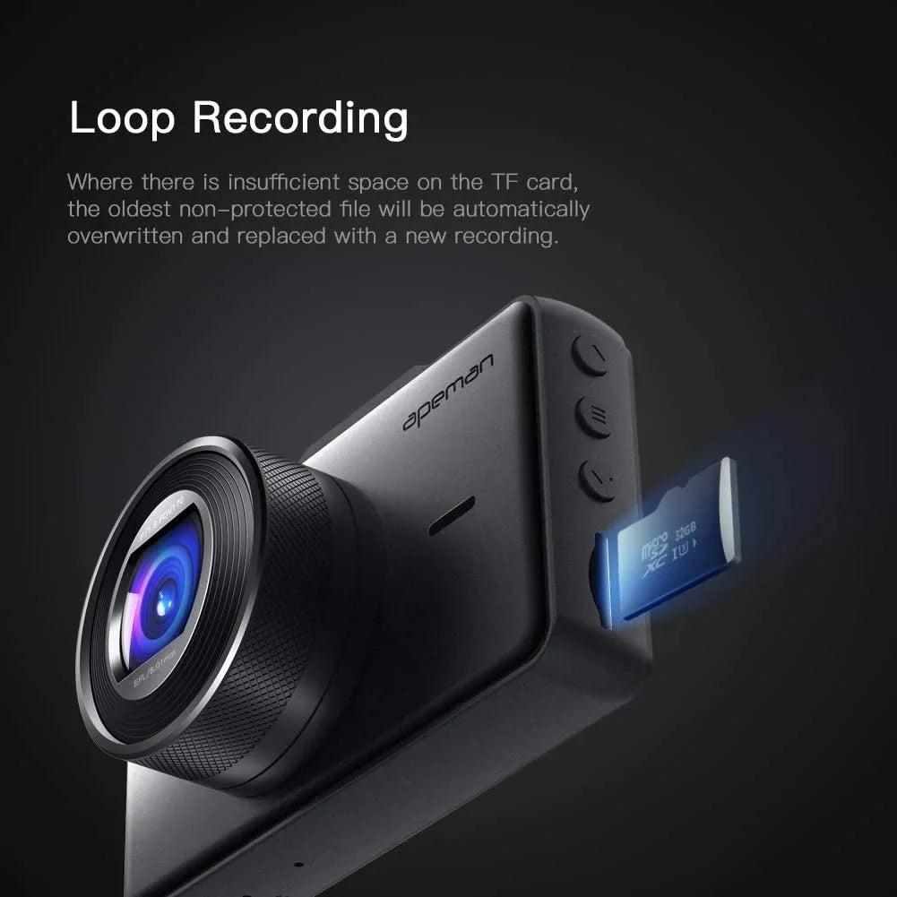 APEMAN C450 Dash Cam 1080P FHD 3" Car Camera 170° Wide Angle Sizecreen, Parking Monitor, Black