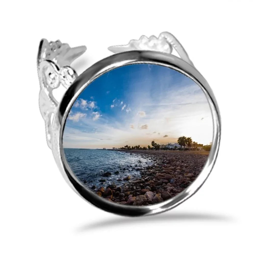 Ocean Sizetone Beach Sizeea Picture Ring Adjustable Love Wedding Engagement