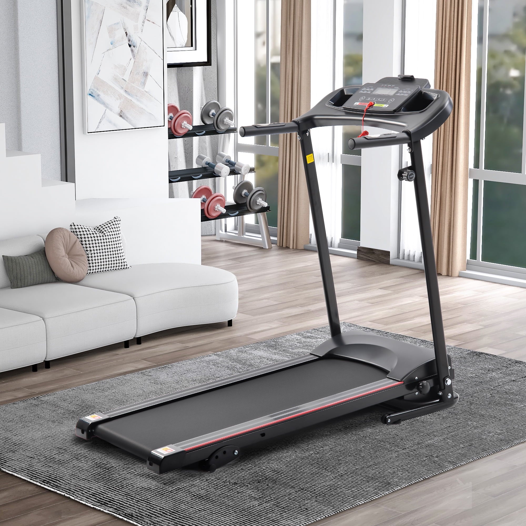 Folding Treadmill with Incline 2.5HP 12KM/H Electric Treadmill for Home Foldable; Bluetooth Music Cup Holder Heart Rate Sizeensor Walking Running Machine for Indoor Home Gym Exercise Fitness