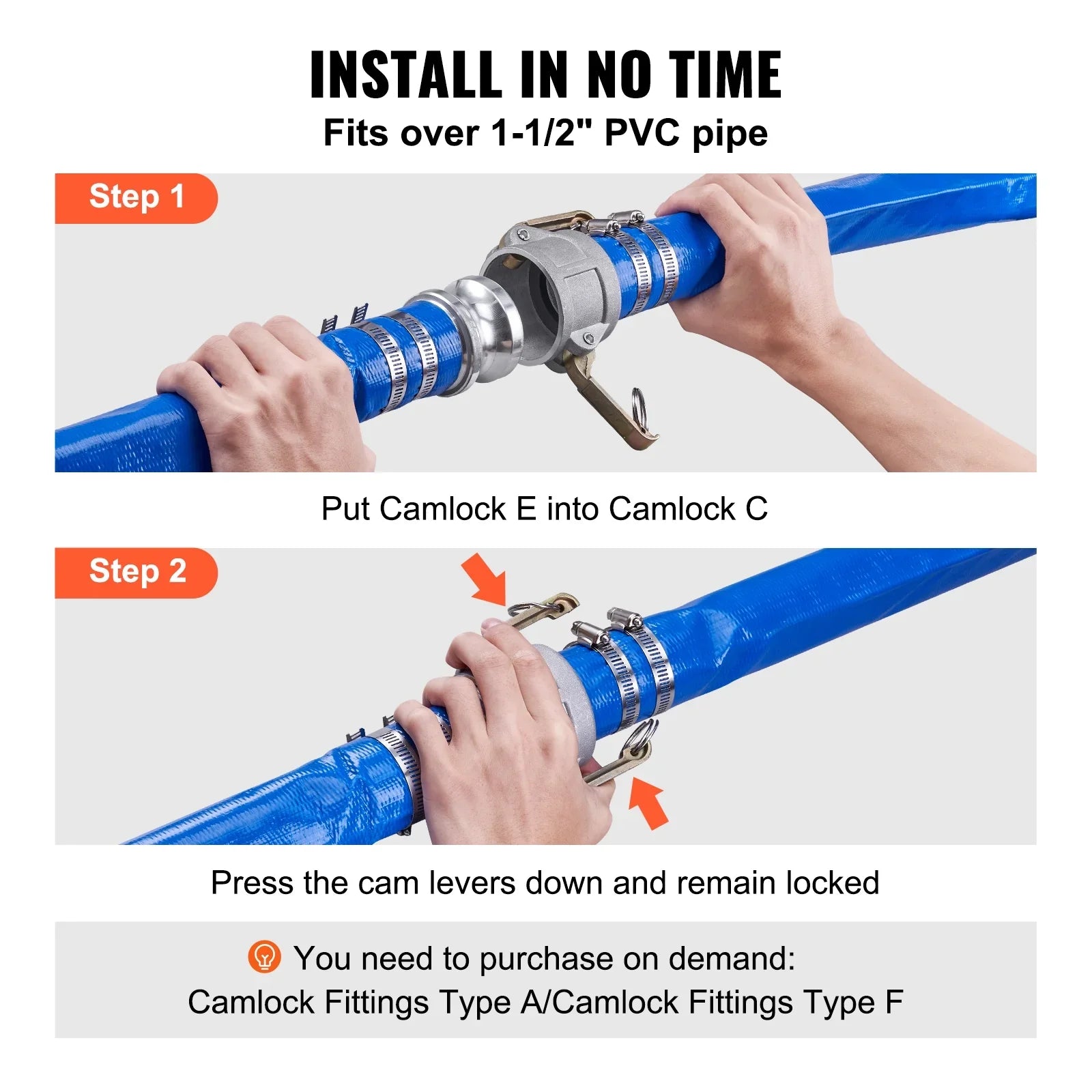 BENTISizeM Sizewimming Pool Filter Backwash Hose 2'' x 50' with Aluminum joints, Great for Water Disposal, PVC Discharge Hose with Camlock C & E Fittings