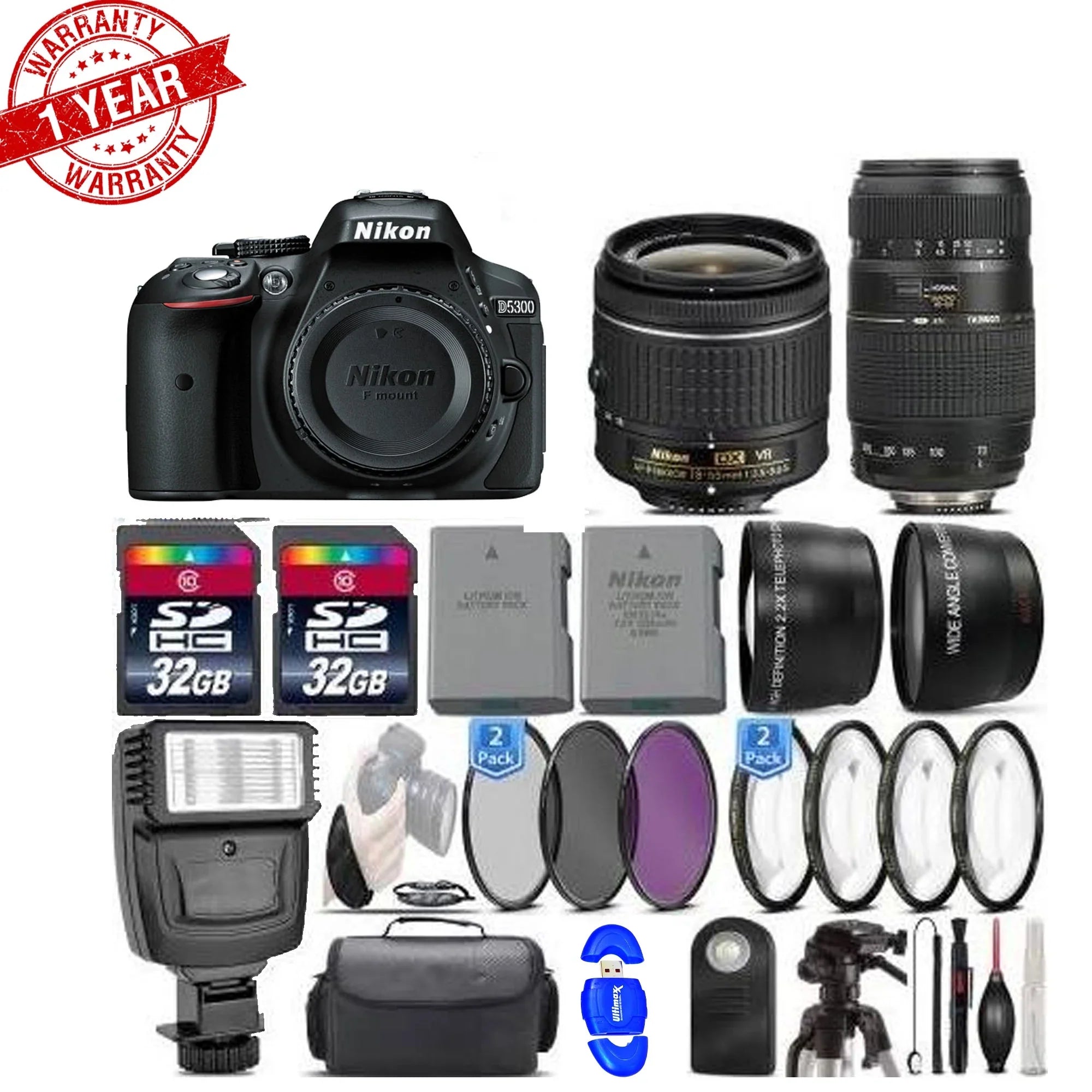 Nikon D5300 24.2MP DSizeLR Camera||18-55mm VR Lens||70-300mm Macro Lens -64GB Bundle Kit