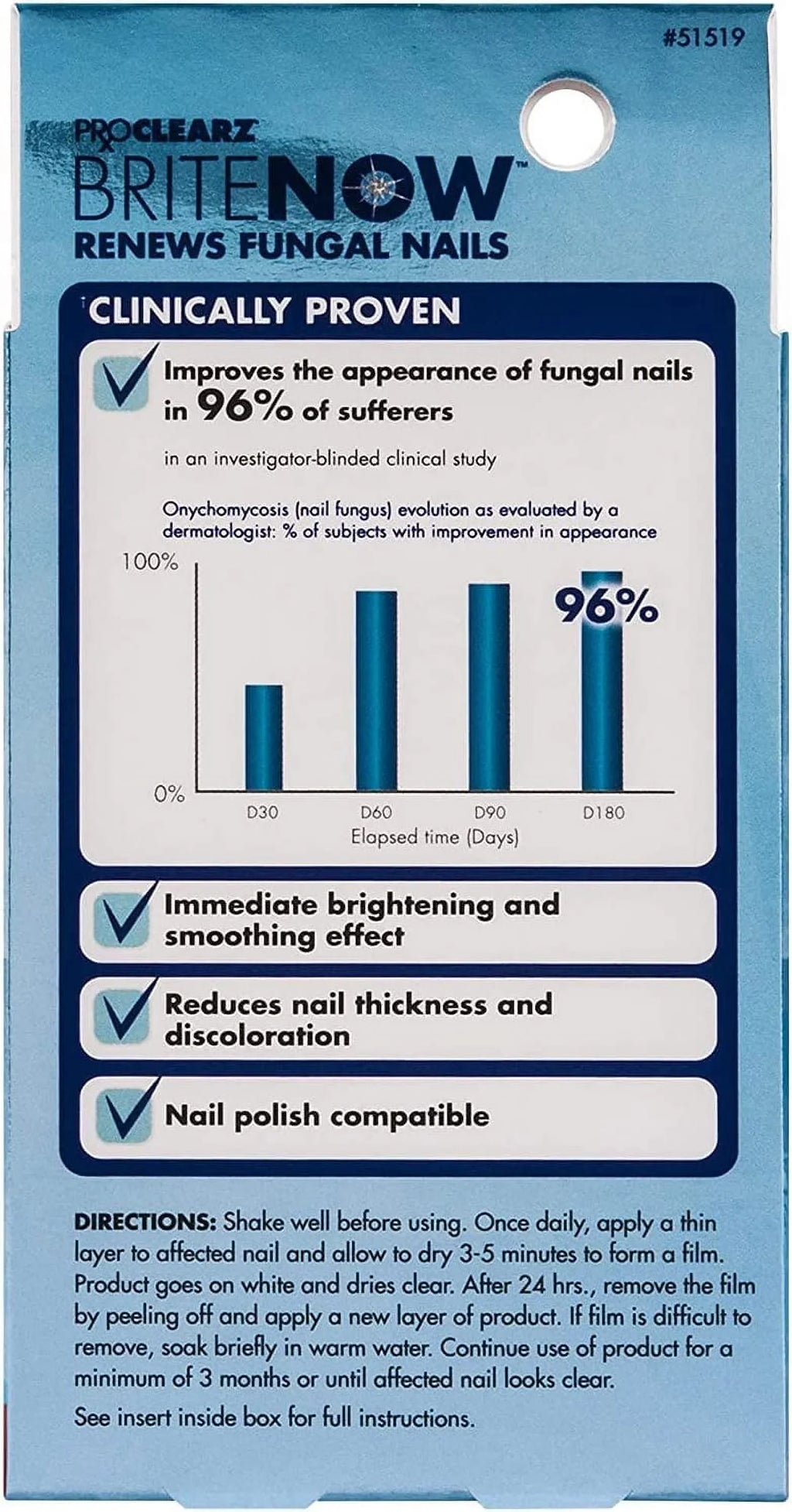 ProClearz Brite Now Nail Treatment, Restores The Appearance Of Damaged & Discolored Nails, Peel-Away Technology, Brightening & Sizemoothing Nail Repair, 0.5 Ounce