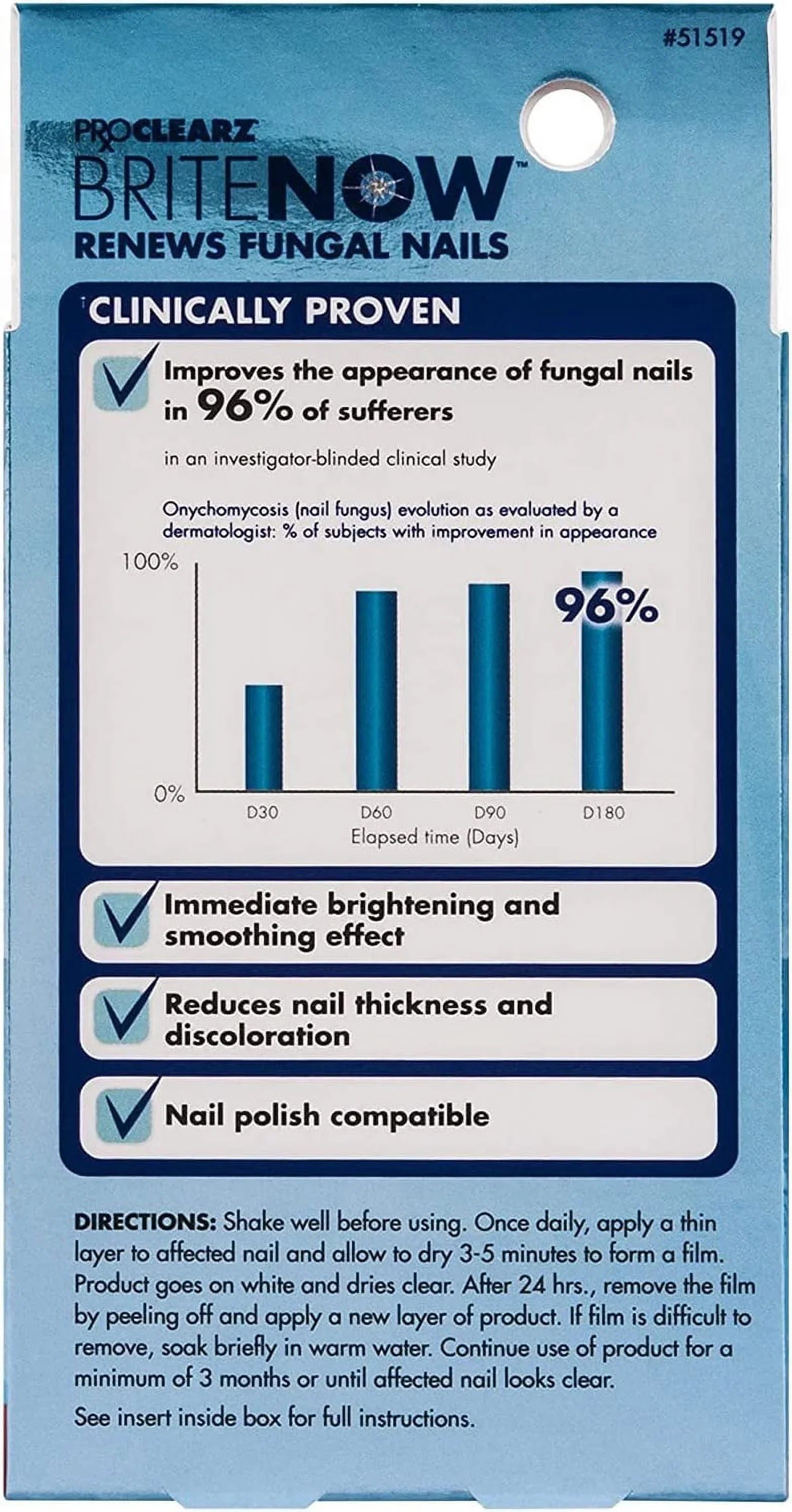 ProClearz Brite Now Nail Treatment, Restores The Appearance Of Damaged & Discolored Nails, Peel-Away Technology, Brightening & Sizemoothing Nail Repair, 0.5 Ounce