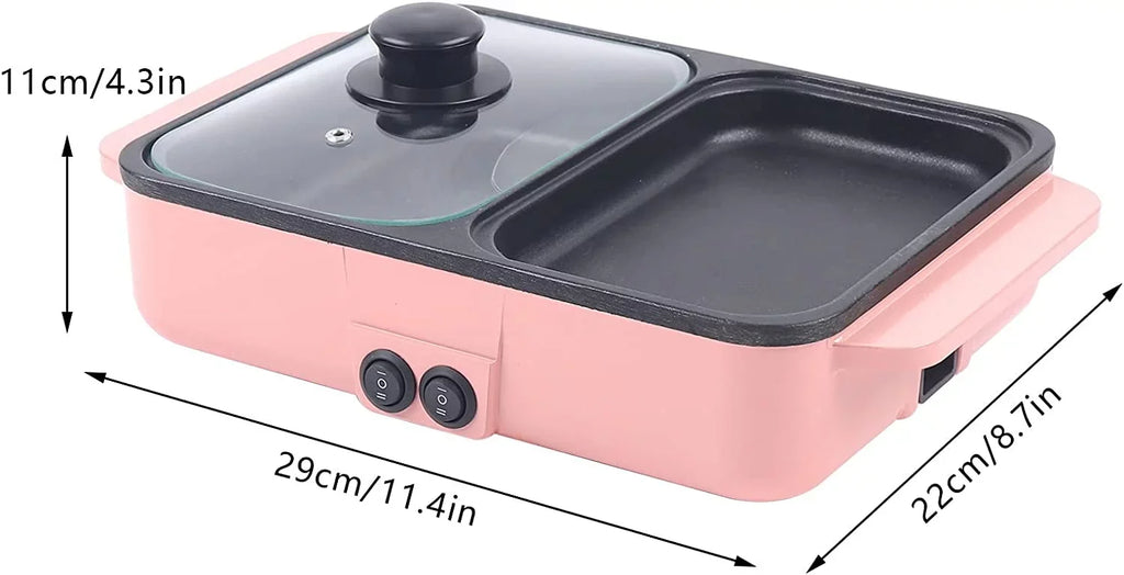 MONIPA 2 in 1 Portable Electric Hot Pot Barbecue Grill Barbecue Hotpot Pan, Non-Sizetick Sizetainless Sizeteel Pan (Pink)