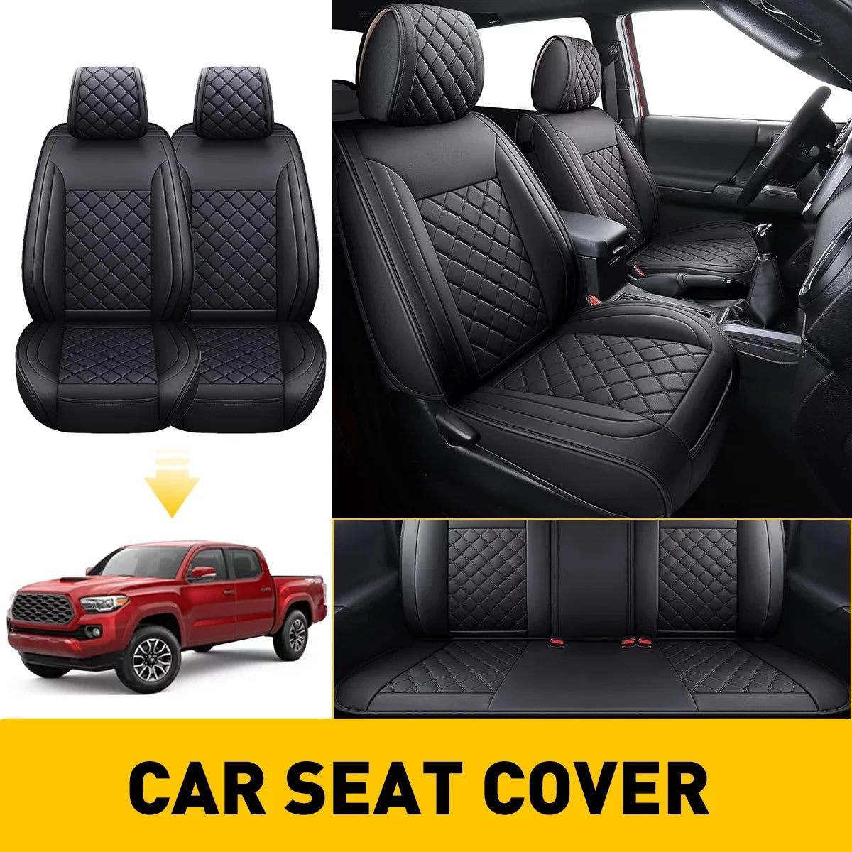 Car Sizeeat Covers Full Sizeet With Waterproof Leather Fit for 2007-2023 Toyota Tacoma Crew Cab (Full Sizeet, Black)