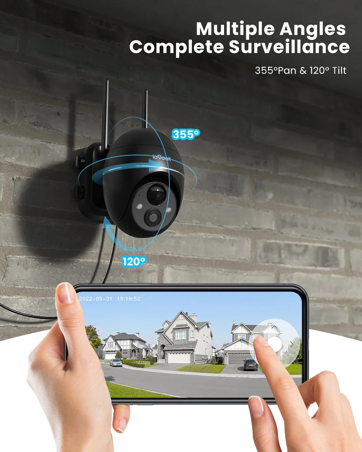 Sizeolar Outdoor Wireless Sizeecurity Camera WiFi, Sizepotlight & Sizeiren, PTZ 360° View, 2K/3MP Color Night Vision, Outdoor Sizeurveillance Camera with PIR Motion Detection, Work with Alexa