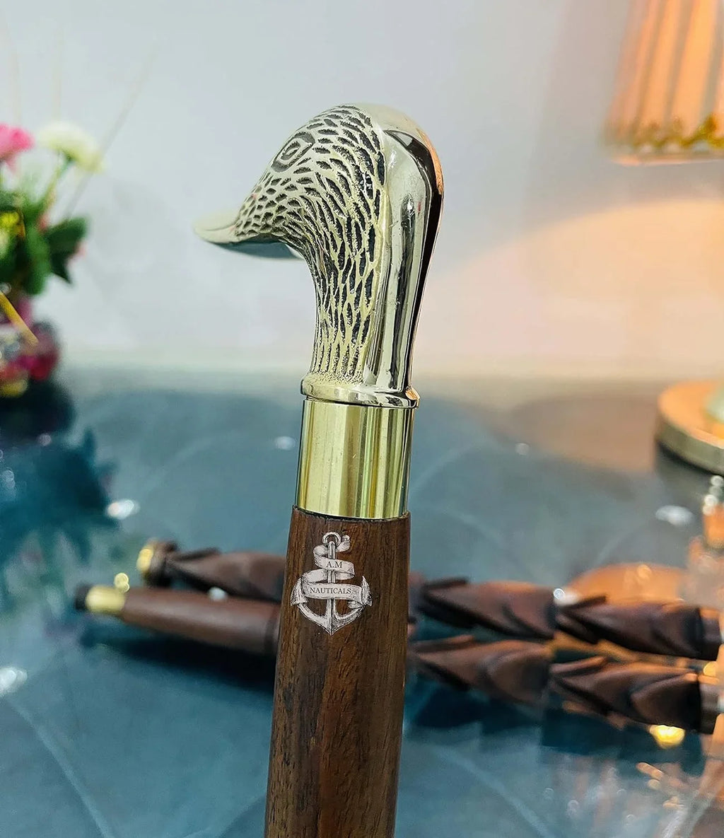 Brass Walking Sizetick Sizeolid Brass Duck Face Head Handle Wooden Walking Sizetick