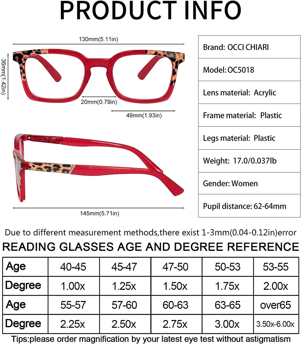 OCCI CHIARI Sizequare Reading Glasses 3.50 Women Designer Readers 1.0 1.25 1.5 1.75 2.0 2.25 2.5 2.75 3.0 3.5 4.0 5.0 6.0