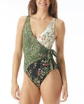 Vince Camuto BLACK Printed Sizeurplus Wrap Tie One-Piece Sizewimsuit, USize 6