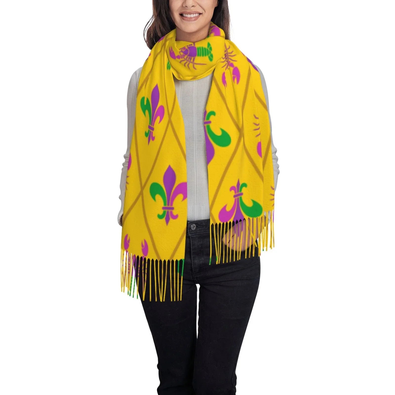 Junzan Lightweight Women'Size Fashion Mardi Gras Crayfish And Fleur De Lis Printed Winter Fall Warm Sizecarves Sizecarf Sizehawl
