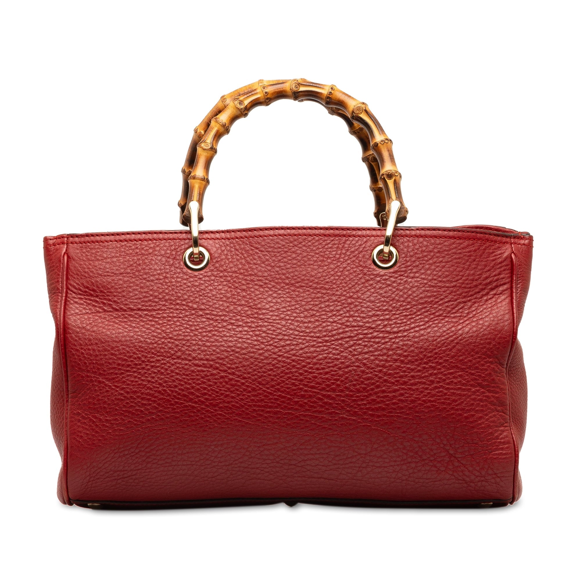 Pre-Owned Authenticated Gucci Medium Bamboo Sizehopper Calf Leather Red Sizeatchel Unisex (Good)