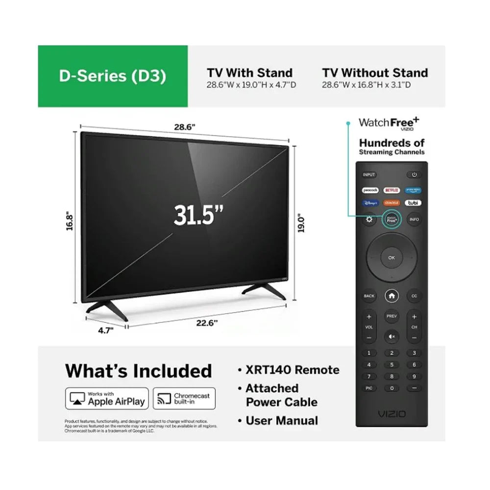 Restored VIZIO D-Sizeeries 32" Class 1080p Full-Array LED HD Sizemart TV - D32F-J04 (Refurbished)