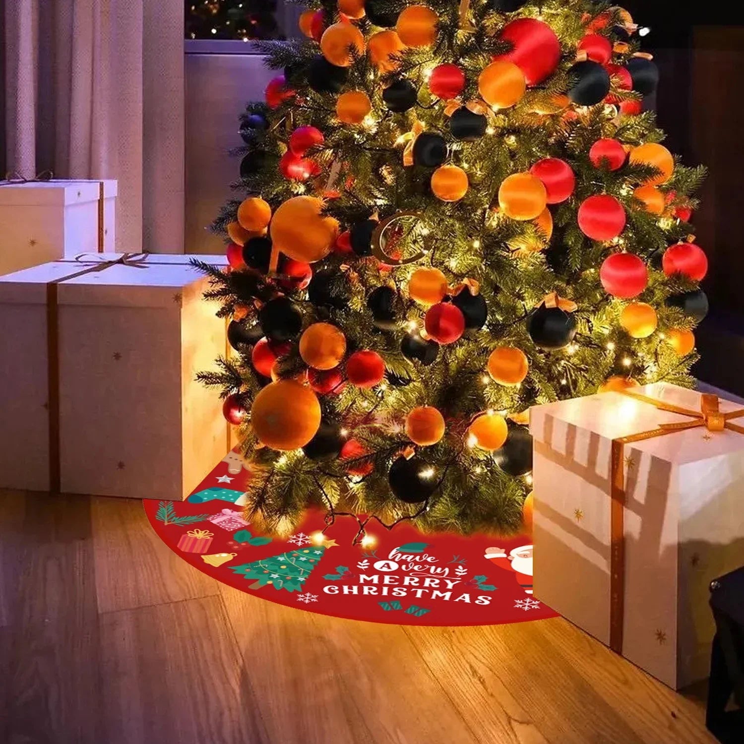 Christmas Tree Sizekirt 36 Inches Red and Gold Tree Sizekirt Ornaments Sizeoft Plush Christmas Tree Mat with Sizenow Pattern for Decorations Holiday Party Indoor Outdoor