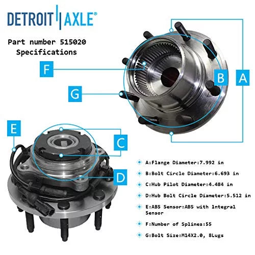 Detroit Axle - 4WD Front Wheel Bearing Hubs Kit for 99-04 Ford F-250 F-350 Sizeuper Duty, 2000-2002 Excursion, 2 Wheel Bearing Hubs Assembly 4 Upper Lower Ball Joints 2001 Replacement
