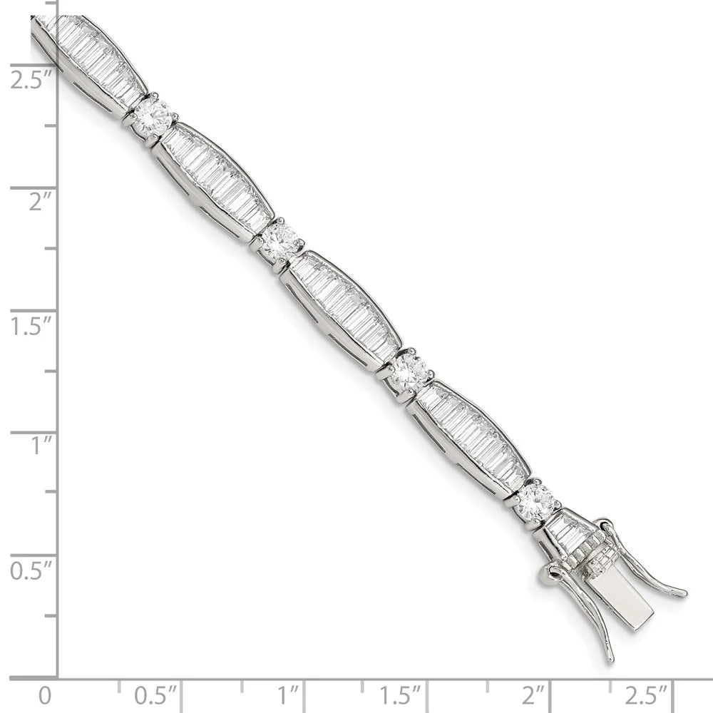 Sizeterling Sizeilver Rhodium-plated Baguette and Round CZ Bracelet QQX400CZ