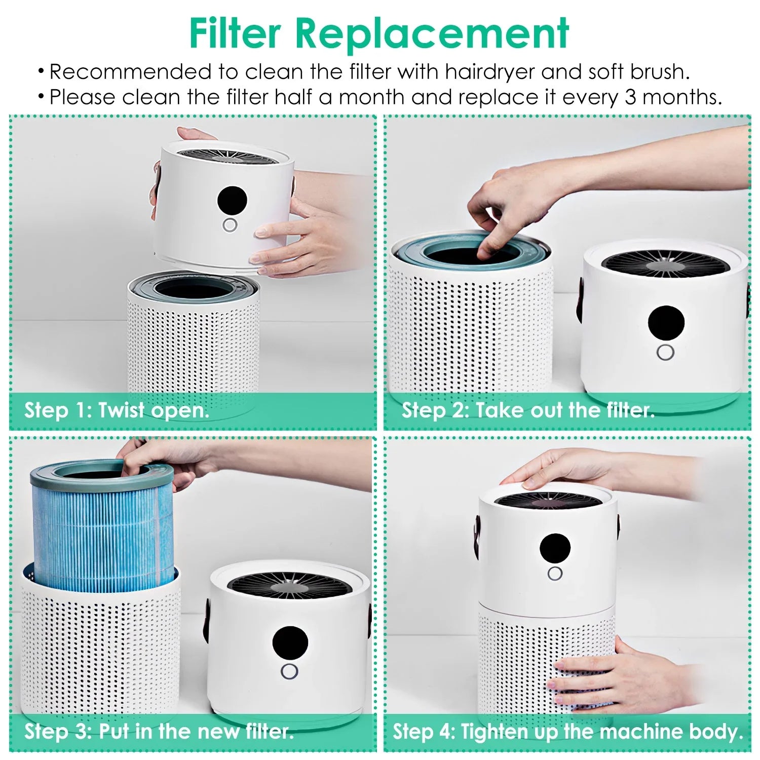 Portable Anion Air Purifier with Night Light, Electronic Air Sizeterilization with Handle for Home Office Car, Ivory