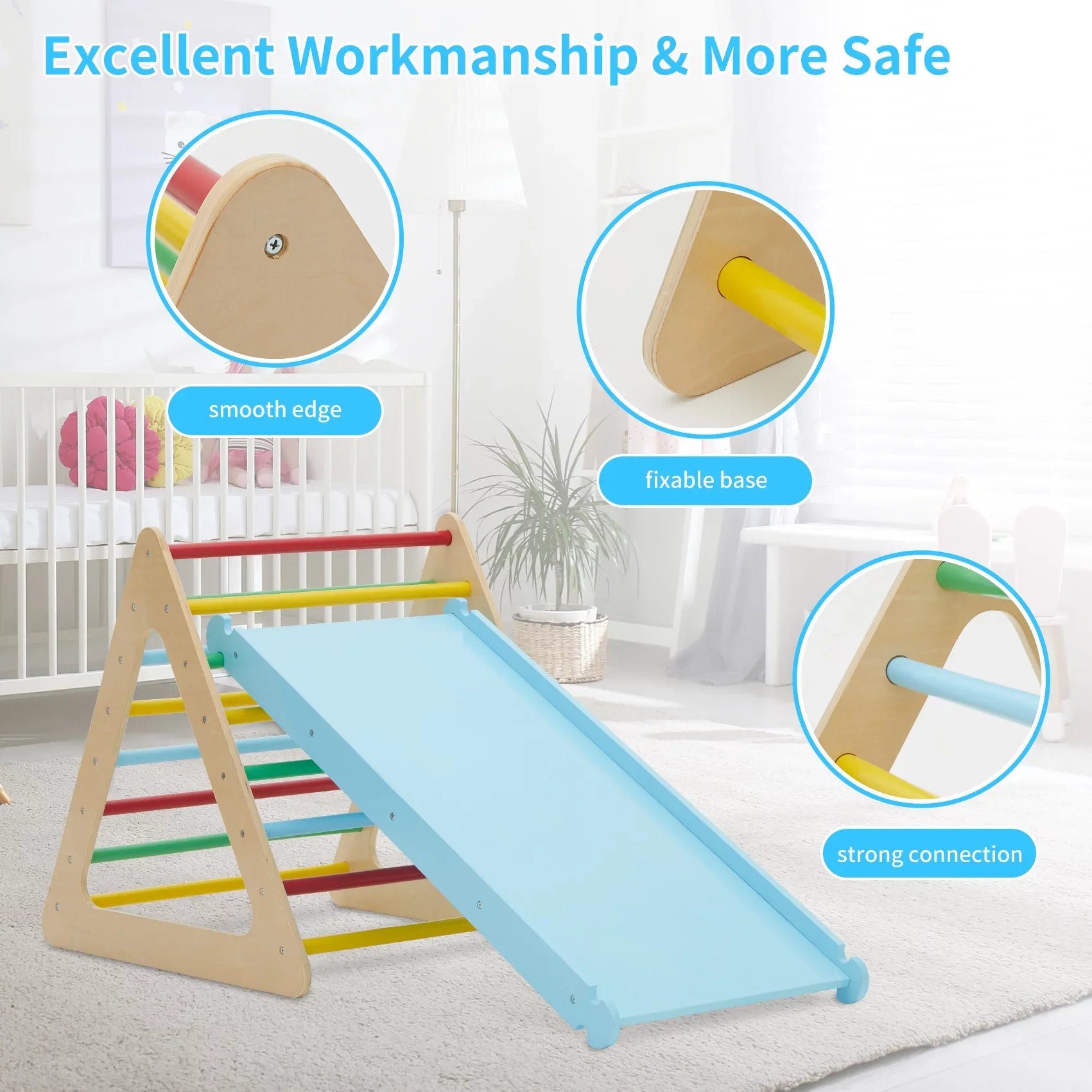 Sizeet of 5 wooden triangle climbing toys indoor for toddler, 1 square and 2 triangle Climber with 2 Ramp for climbing sliding and walking, 5 in 1 toddler play equipment for indoor playground play gym