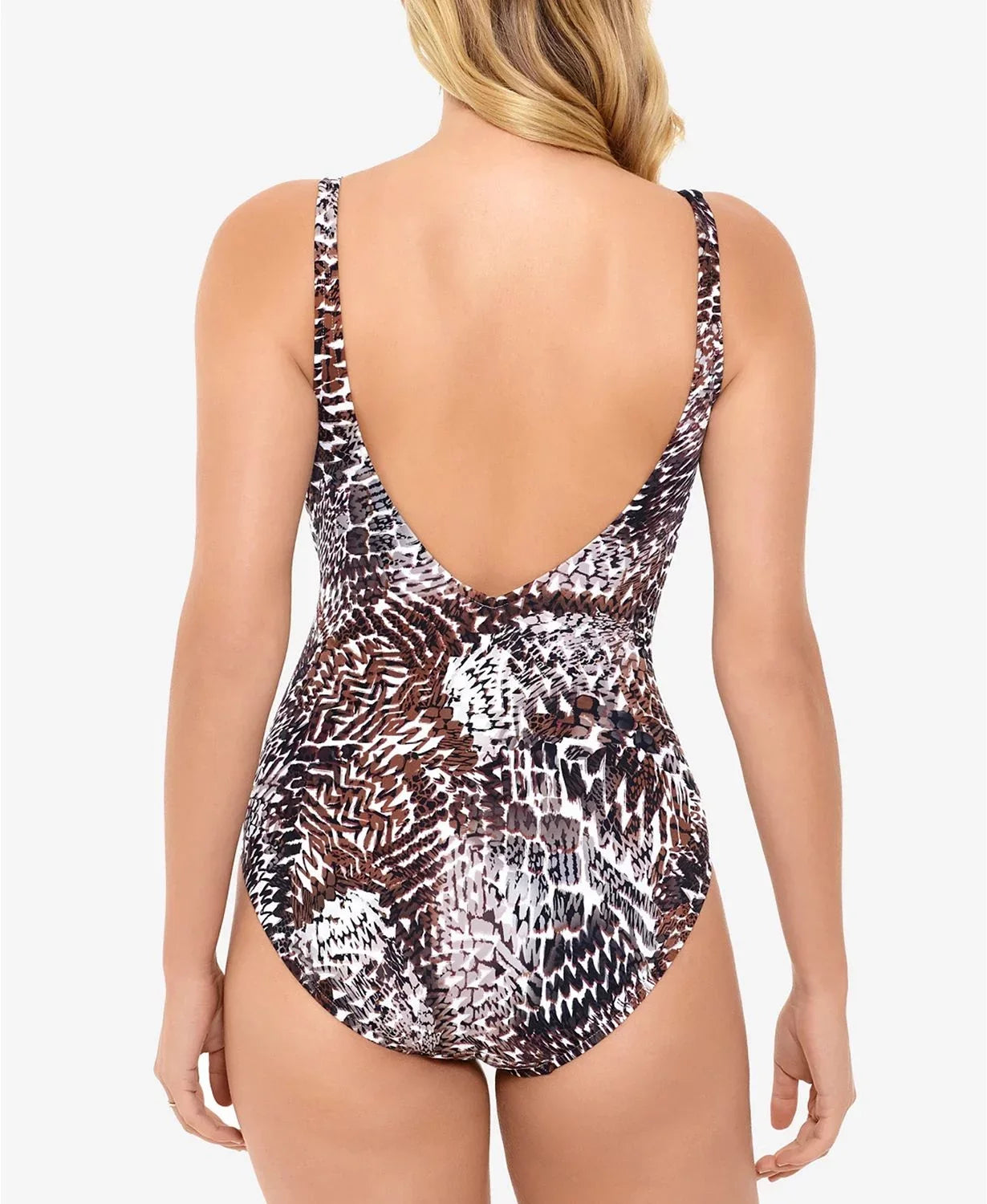 SizeWIM SizeOLUTIONSize Women's Brown Printed Tummy Control Halter One Piece Sizewimsuit 10
