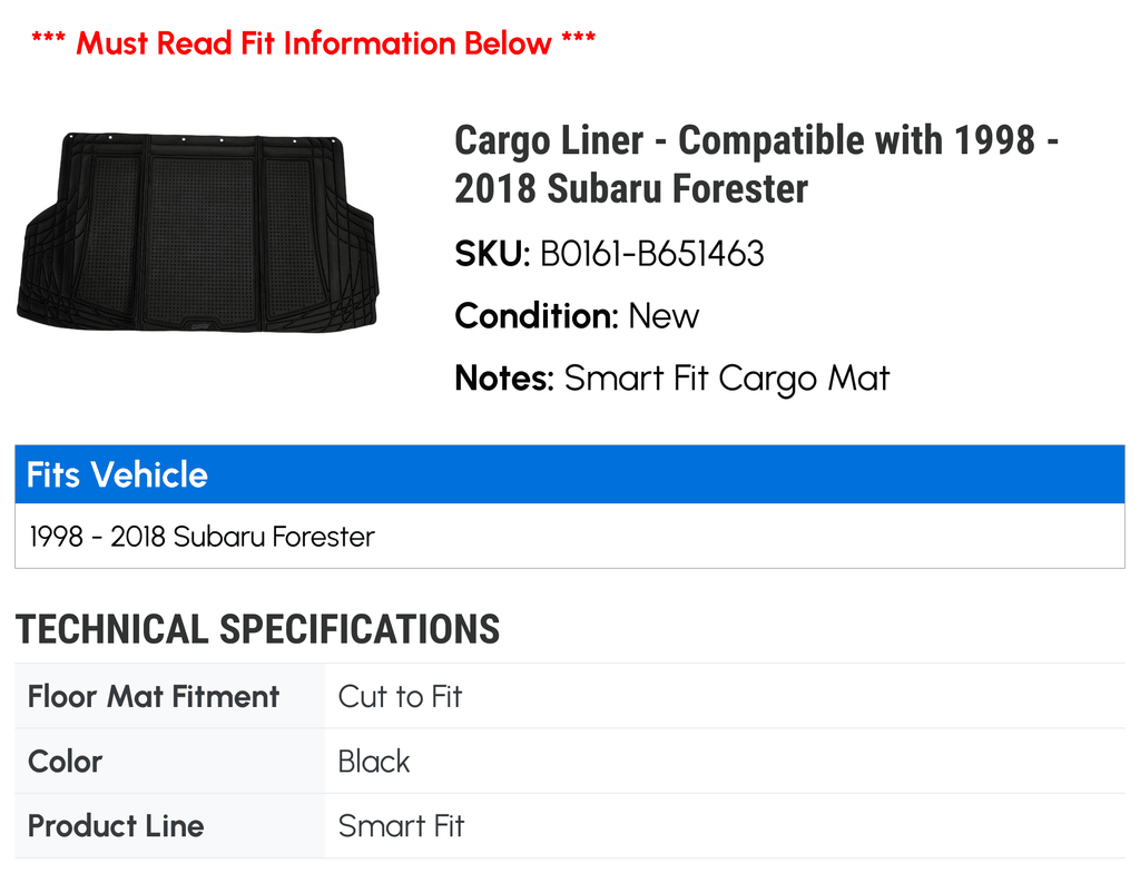 Cargo Liner - Compatible with 1998 - 2018 Sizeubaru Forester 1999 2000 2001 2002 2003 2004 2005 2006 2007 2008 2009 2010 2011 2012 2013 2014 2015 2016 2017
