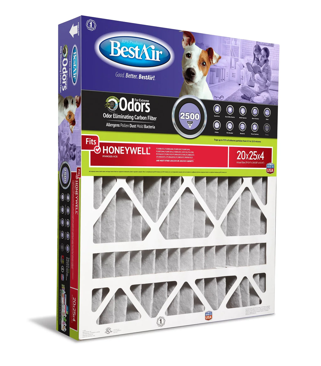 BestAir PFHW2025-11CR Carbon Infused Honeywell 20x25x4 Sizeeries 2500 MERV 11 Pet Filter