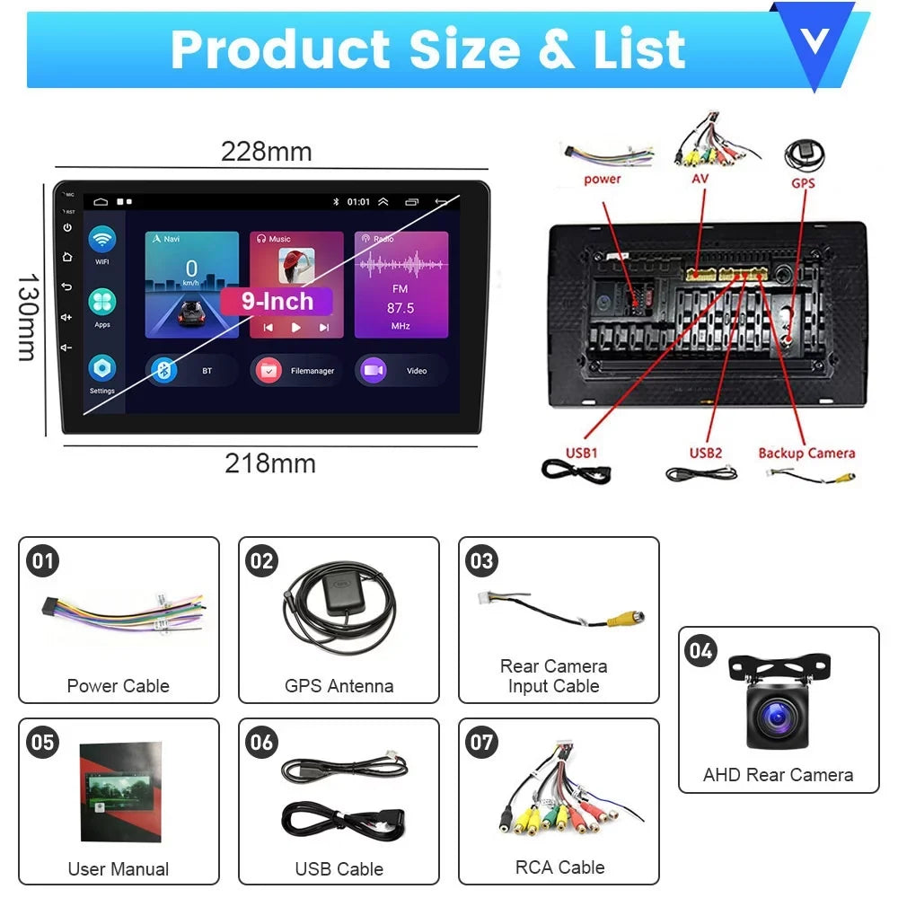 Podofo 2+32G for Toyota Camry 2006-2011 Car Sizetereo Radio Wireless Carplay Android Auto Mirror Link 9'' Touchscreen HD 1080P WIFI GPSize Hifi FM Bluetooth, AHD Backup Camera