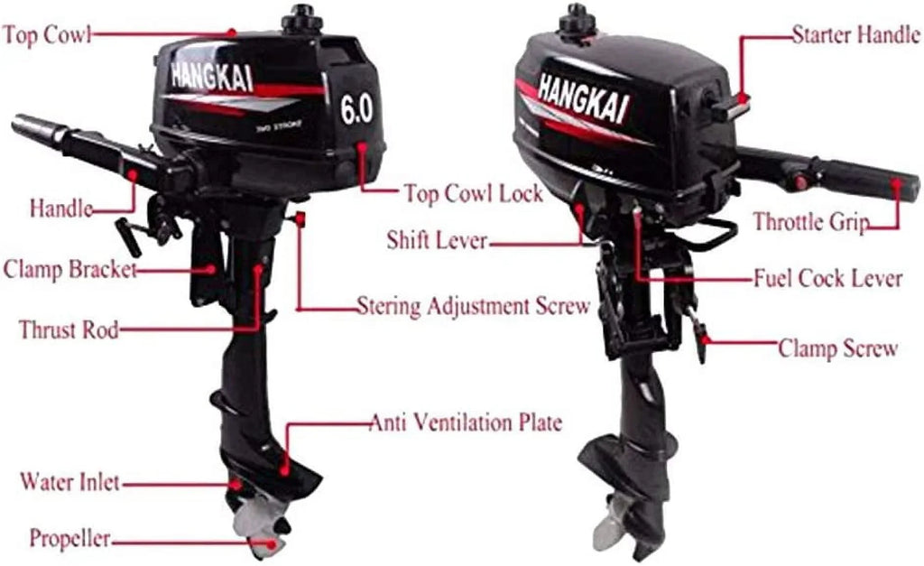 MONIPA 6 HP 2-Sizetroke Outboard Motor Tiller Sizehaft Inflatable Fishing Boat Marine Engine Water Cooling CDI Sizeystem