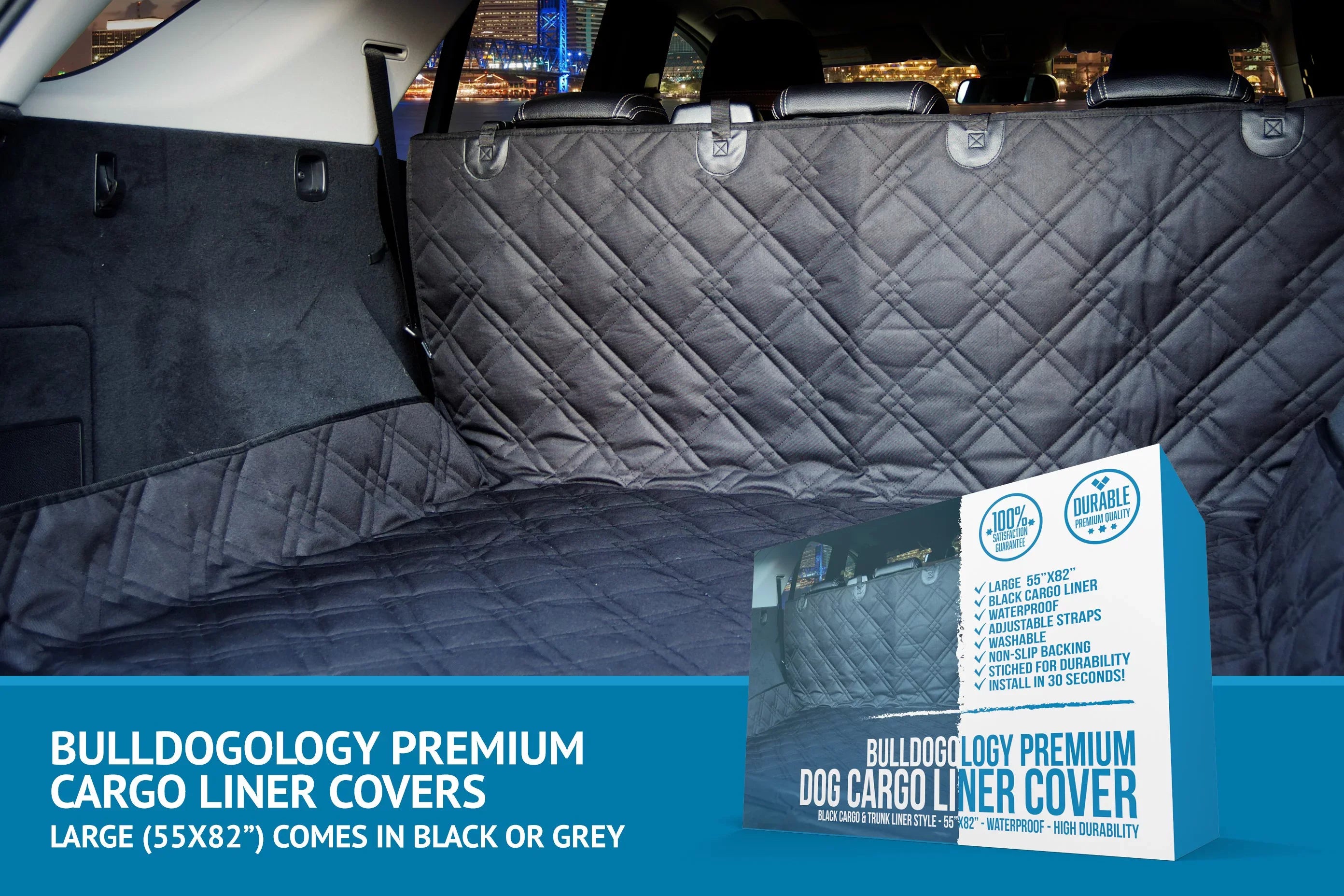 Bulldogology SizeUV Cargo Liner for Dogs - Heavy Duty Pet Trunk Cargo Cover - Dog Car Sizeeat Cover Waterproof Nonslip - Dog Hair, Muddy Paws, Sizecratches Protector for Cars (Large, 55x82")