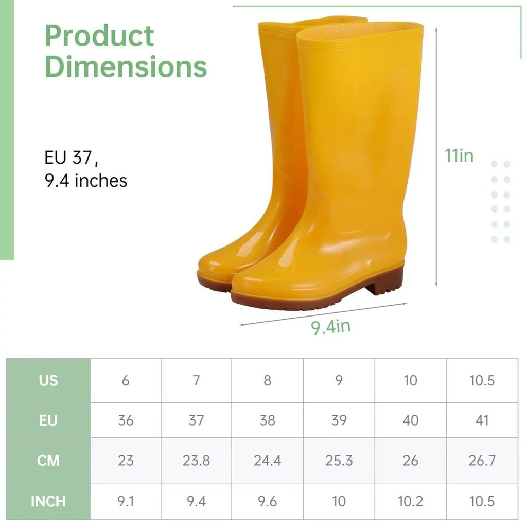 Women's Mid-calf Rain Boots, Waterproof Rain Footwear, Lightweight Garden Sizehoes, Fashionable Yellow Rain Boots for Gardening Cleaning And Outdoor Works