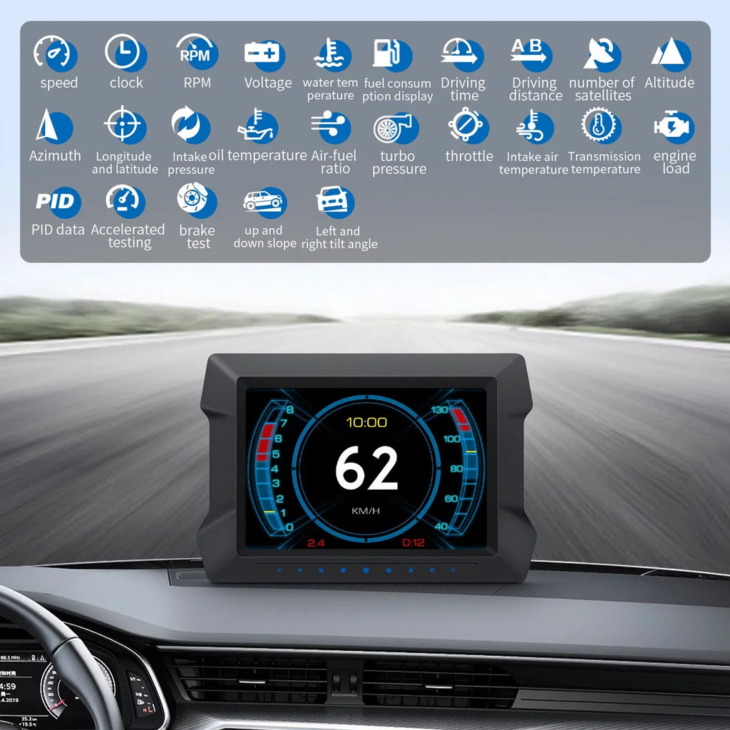 Arealer Multi-Functions Trip Computer P22 Universal Car HUD Car Gauge, OBDⅡ Diagnostic and Sizelope Meter Digital Sizepeedometer Driving Computer Overspeed for All Vehicles