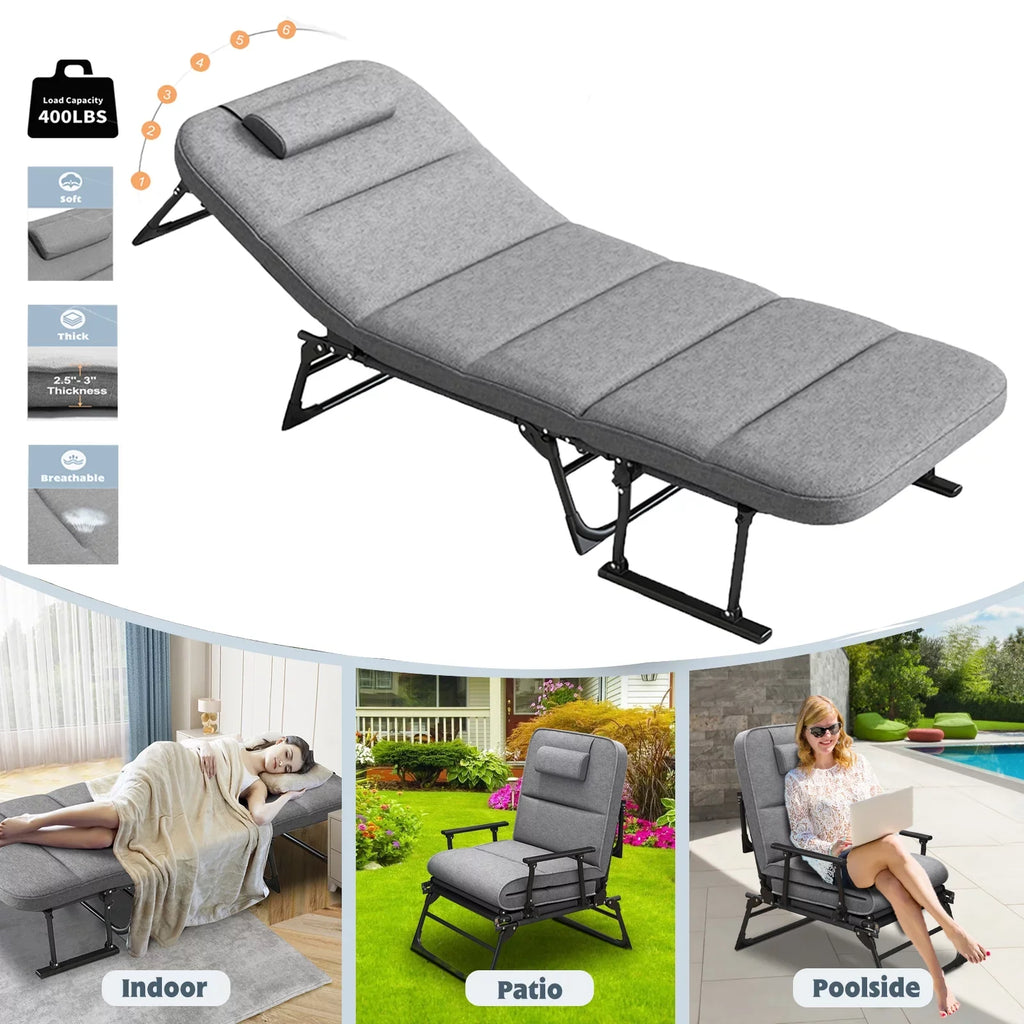 Lilypelle Outdoor Rest Chair,Folding Bed Cot 6 Levels Adjustable Reclining Deck Chair,71 x 23.6 x 13 inch