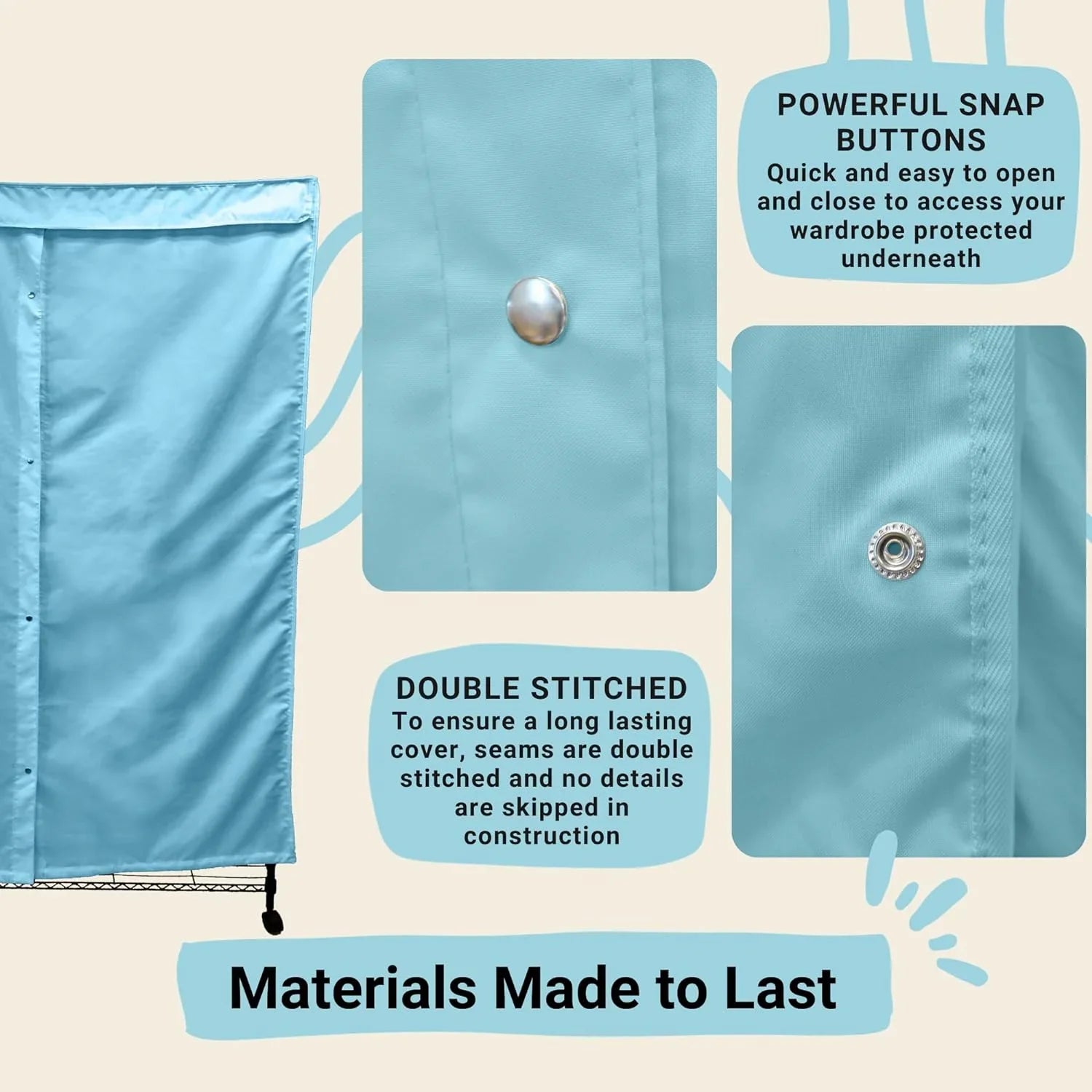 Portable Garment Rolling Rack Cover - Your Clothes From Dust Keep Your Room Looking Organized In Glacier Blue (Cover ) (48"W X 18"D X 75"H)