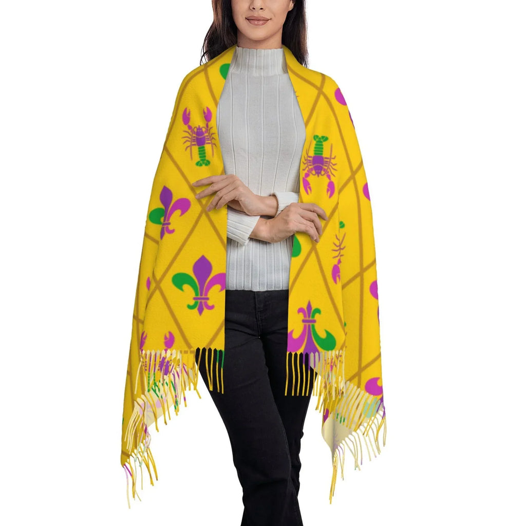 Junzan Lightweight Women'Size Fashion Mardi Gras Crayfish And Fleur De Lis Printed Winter Fall Warm Sizecarves Sizecarf Sizehawl