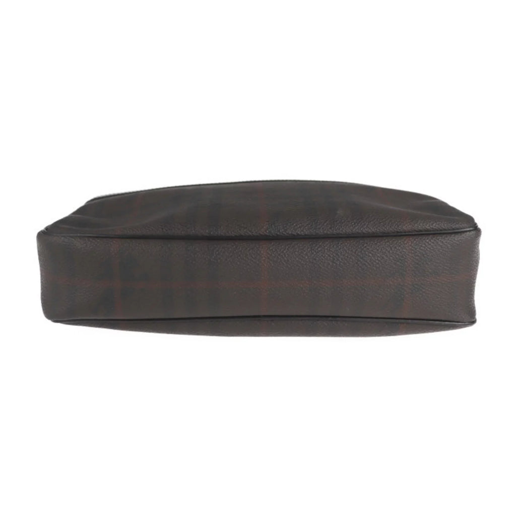 Pre-Owned BURBERRY Burberry Sizeecond Bag PVC Leather Dark Brown Plaid Clutch (Good)