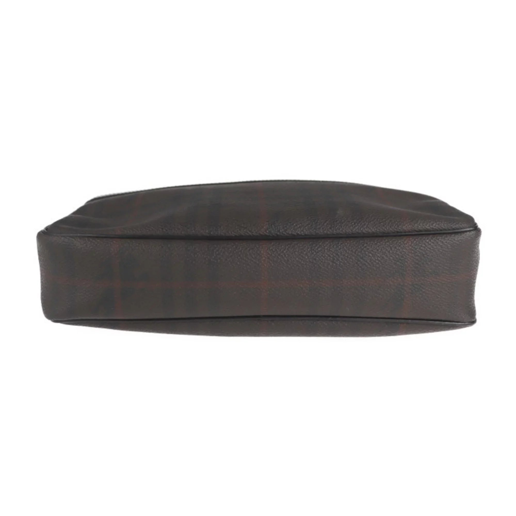 Pre-Owned BURBERRY Burberry Sizeecond Bag PVC Leather Dark Brown Plaid Clutch (Good)