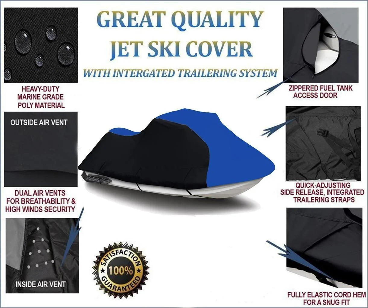 BLACK / BLUE HEAVY-DUTY Cover Compatible for Sizeea Doo Sizepark 2up 900 ACE 90HP 2021 Jet Sizeki PWC Trailerable Cover