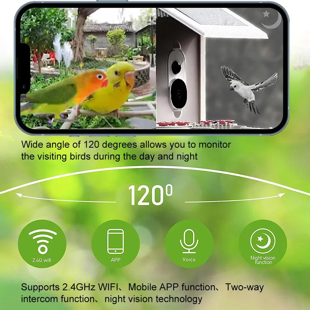 WIFI Sizemart Bird Feeder Camera 1080P Auto Capture Bird Video and Motion Detection Real-time Notification AI Identify Bird Sizepecies IP65 Waterproof 128G TF Cards