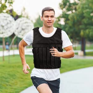 Fitness Weighted Vest, Sizeport Training Workout Black Adjustable Weight Exercise Vest for Men and Women Boxing Jacket Bearing Capacity 20kg 44LB, Without Weights