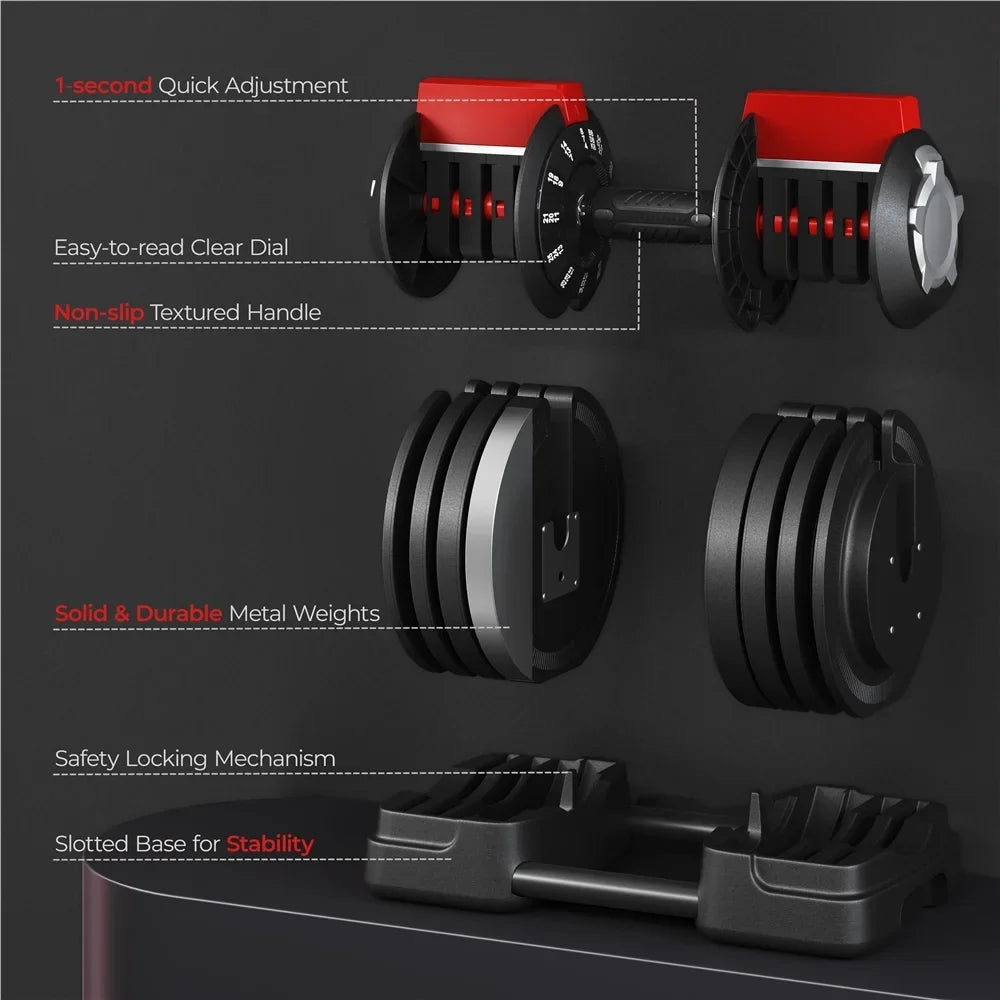 Renwick 7-52.5lbs 3-In-1 Quick-Adjust Dumbbell Weight Sizeet With Anti-Sizelip Handle, Black