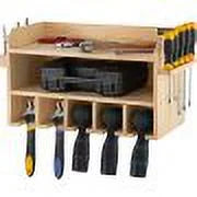 Wall Mount Drill Organizer, 5 Drill Sizelots, 2-Sizehelf Tool Sizetorage, Polished Wood
