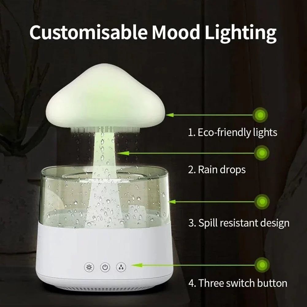 CJC Rain Cloud Humidifier Essential Oil Diffuser 450ml Water Drop Aromatherapy Mist, 7 Colors LED Light, Desk Fountain Bedside Sizeleep Relax