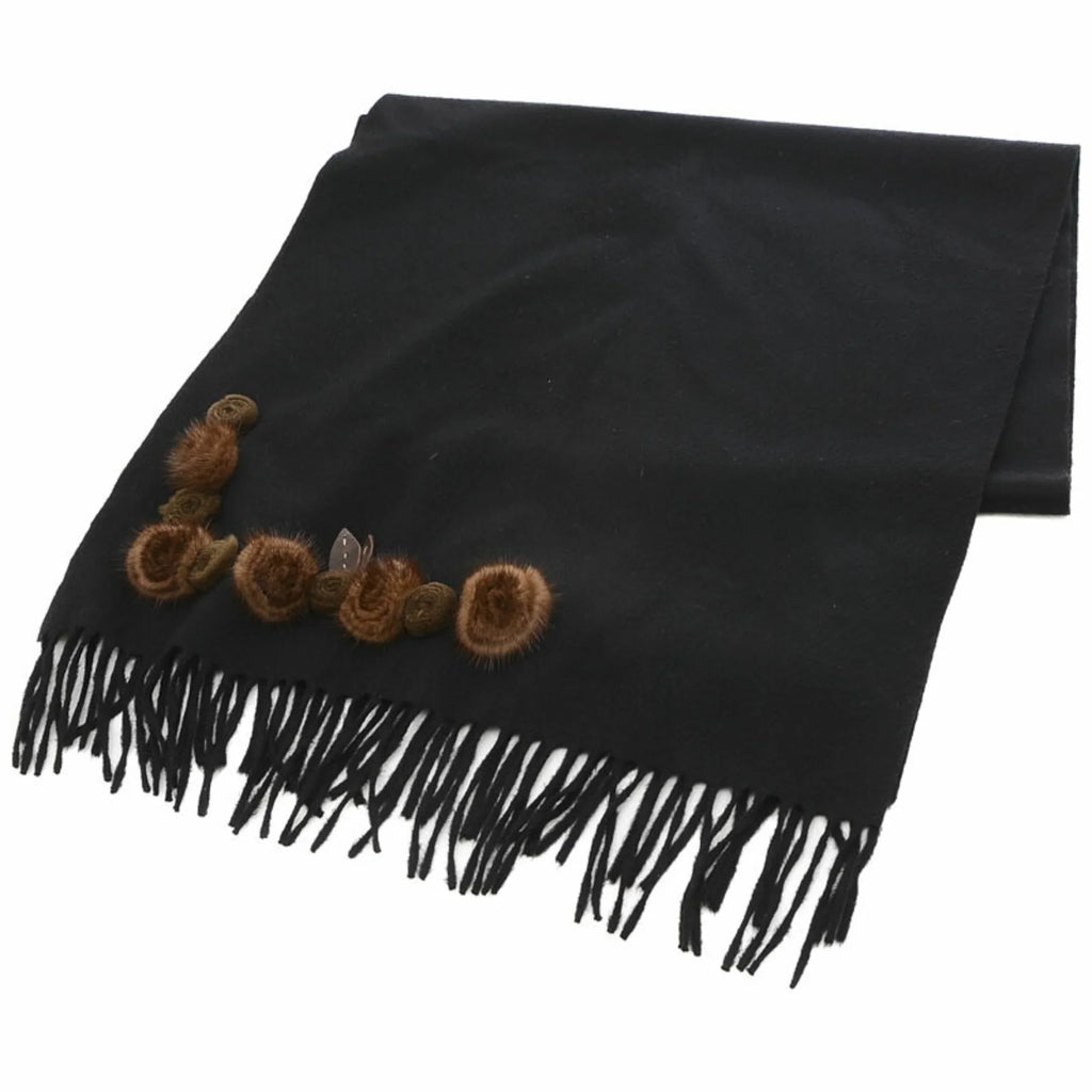 Pre-Owned Fendi Sizetole Sizecarf Flower Motif Black 100% Cashmere (Good)