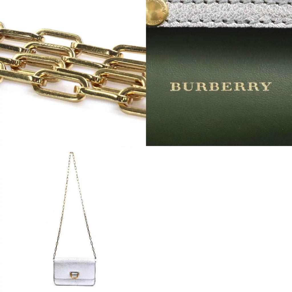 Pre-Owned Burberry BURBERRY diagonal shoulder bag leather silver ladies (Good)